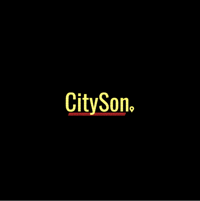 CitySon logo in yellow on black, with a map pin after the name.